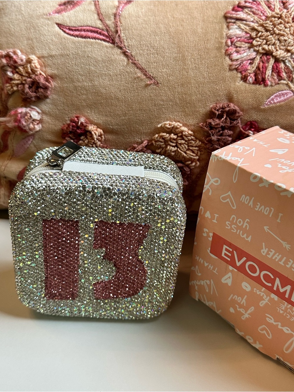 Evo CM Silver and Pink Rhinestone Mini Jewelry Box- '13' Sparkle Case